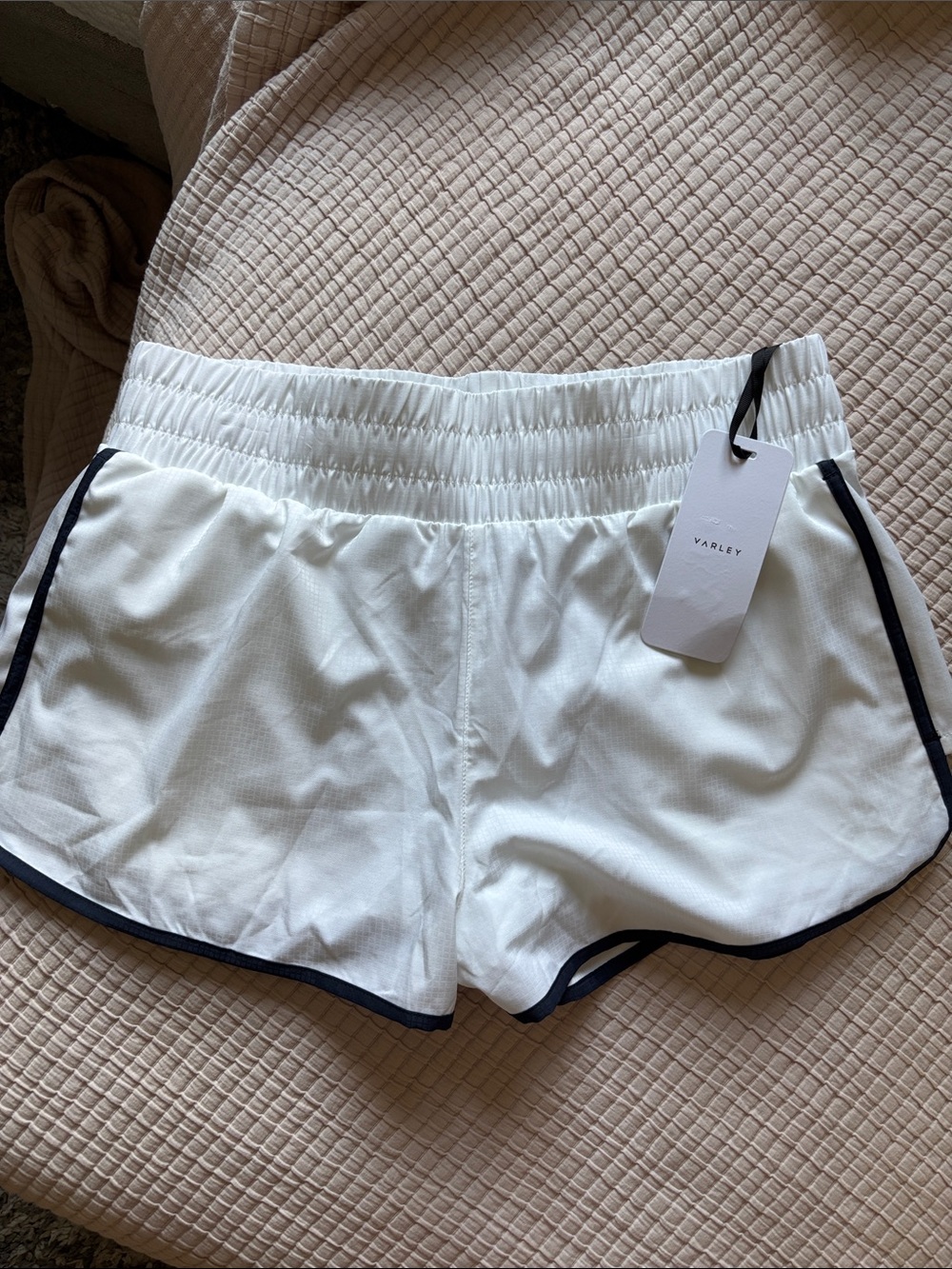 NWT Varley Arlington White Running Short 2” with Navy Stripes